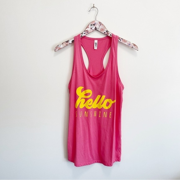 NEW Pink HELLO SUNSHINE Racerback Tank Top! Medium - Picture 1 of 8